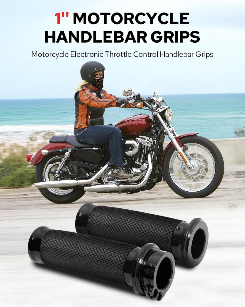 Benlari 1inch Handlebar Grips, Cable Throttle Hand Grips, Non-Slip Rubber Motorcycle Handgrips Fit for Harley Davidson Touring Dyna Softail Sportster 883 1200, Black - Image 2